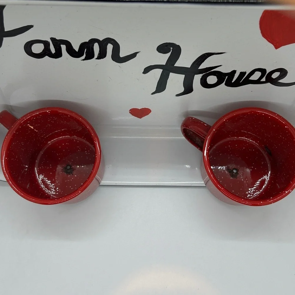 Red and White Farmhouse Enamel Tray decor Size 15.5 x 10.5 x 2.25 inches